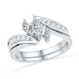 10kt White Gold Marquise Diamond 3-Stone Bridal Wedding Ring Band Set 1/2 Cttw