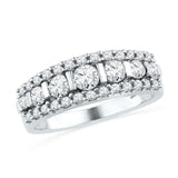 10kt White Gold Womens Round Channel-set Diamond Striped Band Ring 1 Cttw