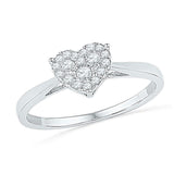 10kt White Gold Womens Round Diamond Simple Heart Cluster Ring 1/6 Cttw