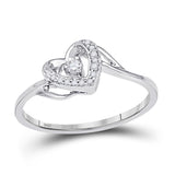 10kt White Gold Womens Round Diamond Heart Promise Ring 1/12 Cttw