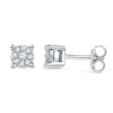 10kt White Gold Womens Round Diamond Cluster Earrings 1/10 Cttw