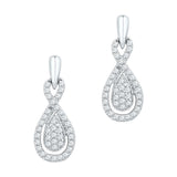 10k White Gold Womens Diamond Oval-shape Dangle Earrings 1/3 Cttw