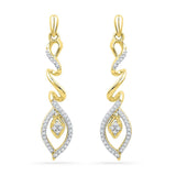 10kt Yellow Gold Womens Round Diamond Abstract Leaf Dangle Earrings 1/4 Cttw