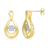 10kt Yellow Gold Womens Round Diamond Moving Twinkle Teardrop Earrings 1/20 Cttw