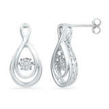 10kt White Gold Womens Round Diamond Moving Twinkle Cluster Teardrop Stud Earrings 1/20 Cttw