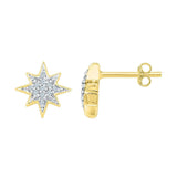 10kt Yellow Gold Womens Round Diamond Starburst Earrings 1/10 Cttw