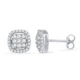 10kt White Gold Womens Round Diamond Square Cluster Earrings 1/2 Cttw