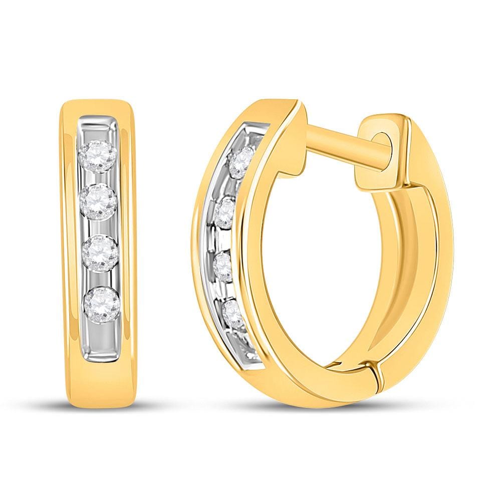 10kt Yellow Gold Womens Round Diamond Single Row Huggie Earrings 1/20 Cttw