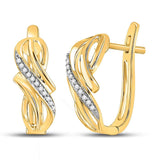 10kt Yellow Gold Womens Round Diamond Bypass Crossover Hoop Earrings 1/12 Cttw
