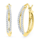 10kt Yellow Gold Womens Round Diamond Double Row Hoop Earrings 1/4 Cttw