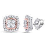 10kt Two-tone Gold Womens Round Diamond Square Earrings 1/4 Cttw