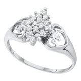 10kt White Gold Womens Round Prong-set Diamond Cluster Heart Mom Ring 1/6 Cttw