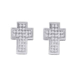 10kt White Gold Womens Round Diamond Concave Cross Stud Earrings 1/6 Cttw