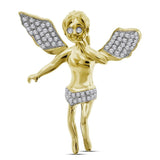 10kt Yellow Gold Mens Round Diamond Guardian Angel Wings Cherub Charm Pendant 3/8 Cttw