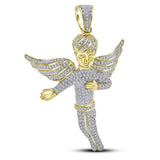 10kt Yellow Gold Mens Round Diamond Angel Wings Charm Pendant 2-1/6 Cttw