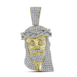 10kt Yellow Gold Mens Round Diamond Jesus Christ Messiah Head Charm Pendant 1-3/4 Cttw