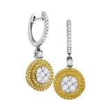 18kt White Gold Womens Round Yellow Diamond Circle Frame Cluster Dangle Earrings 1.00 Cttw