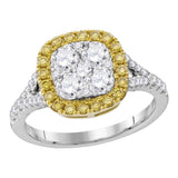 18kt White Gold Womens Round Yellow Diamond Square Cluster Ring 1-1/3 Cttw