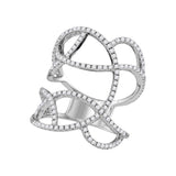 18kt White Gold Womens Round Diamond Openwork Abstract Strand Knuckle Ring 1 Cttw