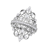 18kt White Gold Womens Round Diamond Crown Heart Symmetrical Fashion Ring 1-1/5 Cttw