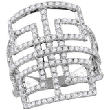 18kt White Gold Womens Round Diamond Openwork Symmetrical Knuckle Band Ring 1-1/5 Cttw