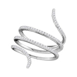 18kt White Gold Womens Round Diamond Serpent Wrap Band Ring 3/8 Cttw