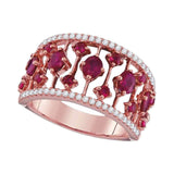 18kt Rose Gold Womens Round Ruby Diamond Fashion Ring 1-3/4 Cttw