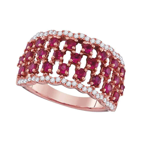 18kt Rose Gold Womens Round Natural Ruby with Genuine Diamond Fashion Band Ring 1.50 Cttw