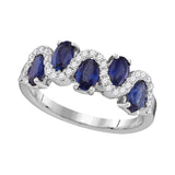 18kt White Gold Womens Oval Blue Sapphire Diamond Band Ring 1-/8 Cttw