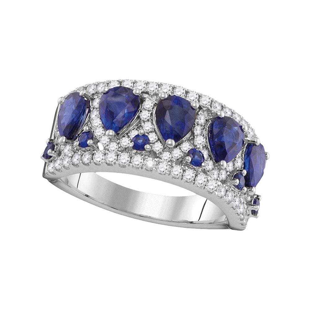 18kt White Gold Womens Pear Blue Sapphire Diamond Band Ring 1/2 Cttw
