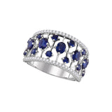 18kt White Gold Womens Round Blue Sapphire Fashion Band Ring 1-7/8 Cttw