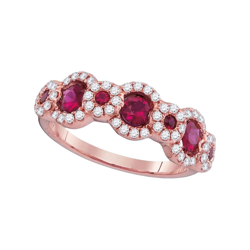 18kt Rose Gold Womens Round Ruby 3-Stone Anniversary Ring 1 Cttw