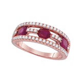 18kt Rose Gold Womens Oval Ruby 3-stone Anniversary Ring 1-5/8 Cttw