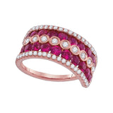 18kt Rose Gold Womens Round Ruby Diamond Band Ring 3 Cttw