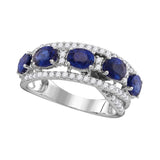 18kt White Gold Womens Round Blue Sapphire Diamond Fashion Band Ring 2-/8 Cttw