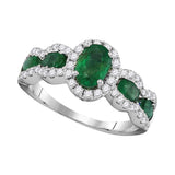 18kt White Gold Womens Oval Emerald Diamond Solitaire Ring 1-3/4 Cttw