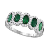 18kt White Gold Womens Diamond Frame Oval Emerald Band Ring 1-3/8 Cttw