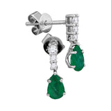18kt White Gold Womens Pear Emerald Solitaire Diamond Dangle Earrings 5/8 Cttw