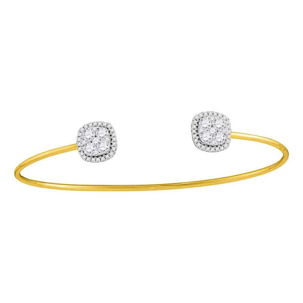 18kt Yellow Gold Womens Round Diamond Cluster Open Bangle Bracelet 1.00 Cttw