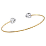 18kt Yellow Gold Womens Round Diamond Bisected Heart Bangle Bracelet 1/2 Cttw