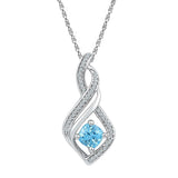 Sterling Silver Womens Round Blue Topaz Diamond-accent Fashion Pendant 1/8 Cttw