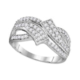10kt White Gold Womens Round Diamond Bypass Crossover Band Ring 1/2 Cttw