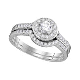 14kt White Gold Diamond Round Halo Bridal Wedding Ring Band Set 1/2 Cttw