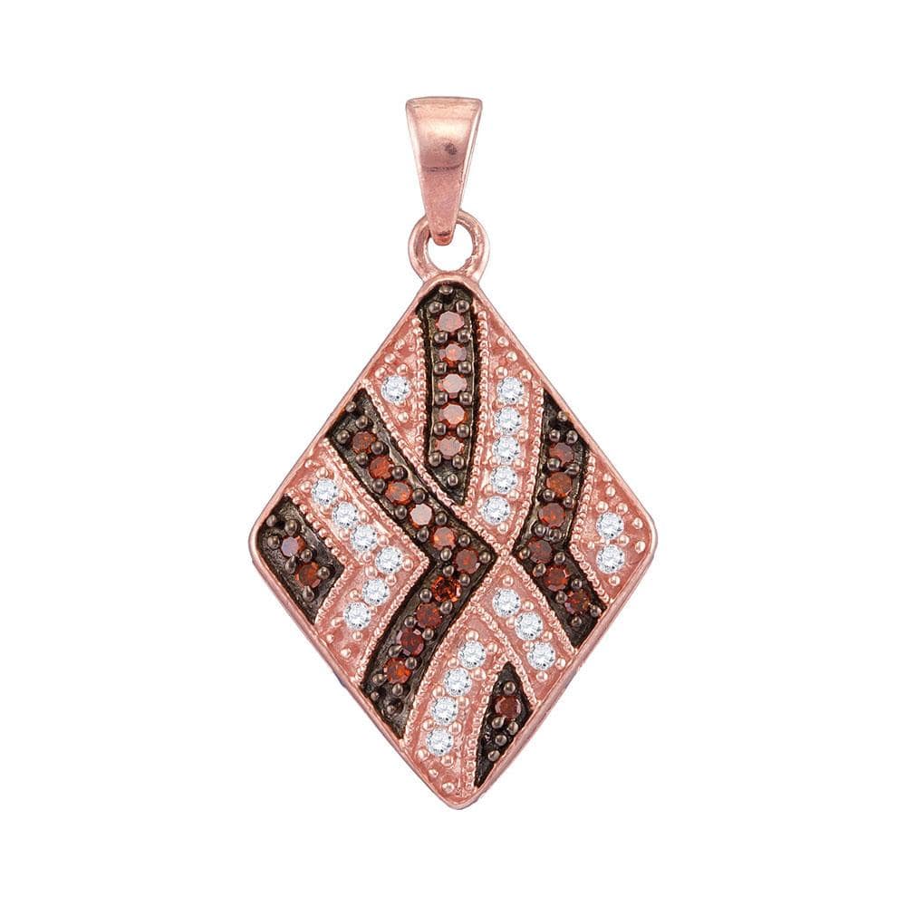 10kt Rose Gold Womens Round Red Color Enhanced Diamond Diagonal Square Pendant 1/3 Cttw