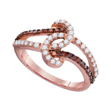 10kt Rose Gold Womens Round Red Color Enhanced Diamond Twist Band Ring 1/2 Cttw