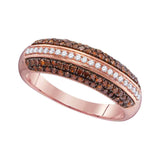 10kt Rose Gold Womens Round Red Color Enhanced Diamond Striped Band Ring 1/2 Cttw
