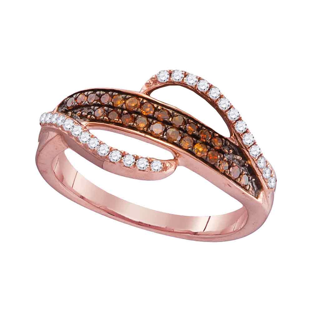 10kt Rose Gold Womens Round Red Color Enhanced Diamond Swirl Strand Band Ring 1/3 Cttw