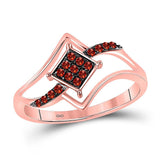 10kt Rose Gold Womens Round Red Color Enhanced Diamond Diagonal Square Cluster Ring 1/6 Cttw