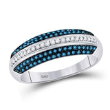 10kt White Gold Womens Round Blue Color Enhanced Diamond Striped Band Ring 1/2 Cttw