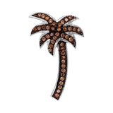 10k White Gold Cognac-brown Color Enhanced Round Diamond Palm Tree Nautical Pendant 1/4 Cttw